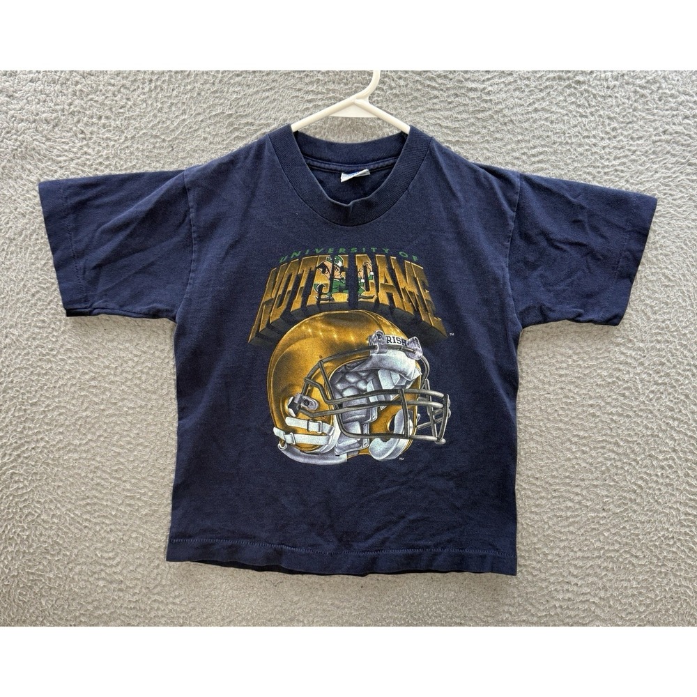 Vintage Notre Dame Fighting Irish Shirt Boys 6-8 Blue Single Stitch NCAA 90s